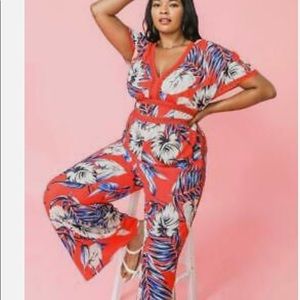 NEW Steps NY Flowered Red Jupsuit Romper Steech size L